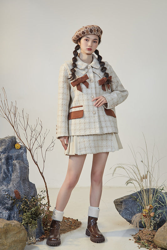 Latte Plaid Tweed Jacket / Skirt (Cream/Brown)