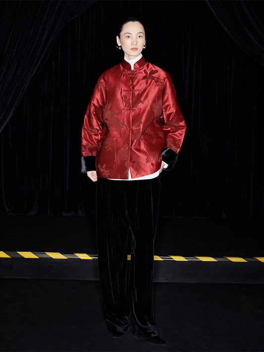M essential Mackay designer red jacquard jacket - mush.