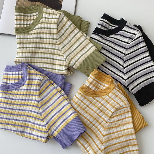 Short Sleeve Stripe Sweater (4 Colors)