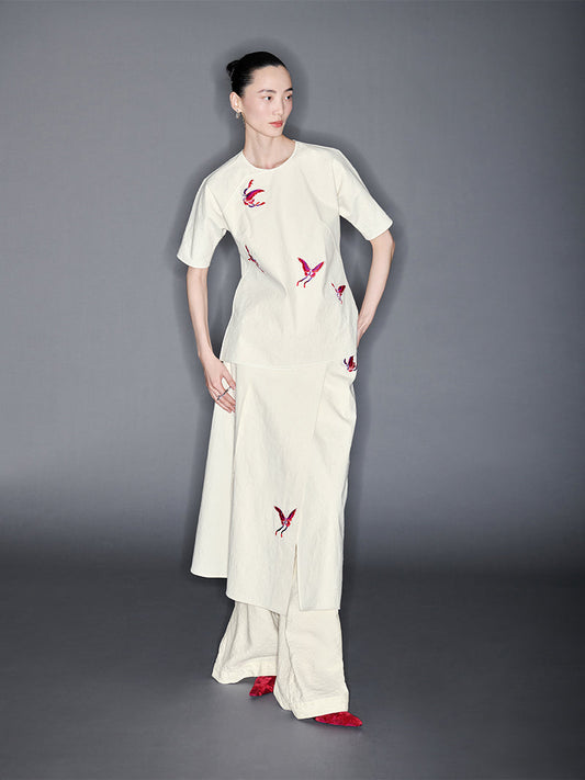 M essential Mackay designer butterfly embroidery short-sleeved top pant skirt suit - baby.