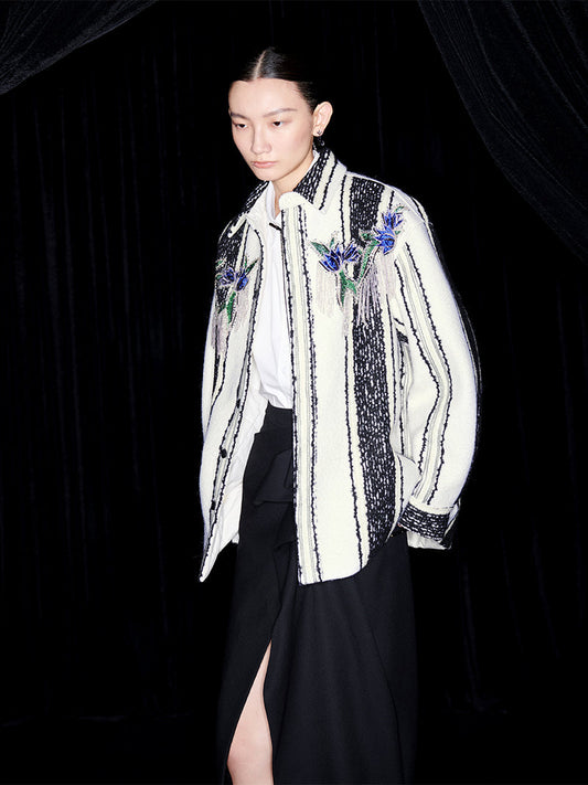 M essential Mackay designer wool stripe workshop embroidered coat - step.