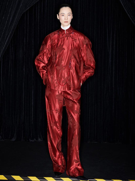 M essential Mackay designer red silhouette shirt pant suit - Riaba.