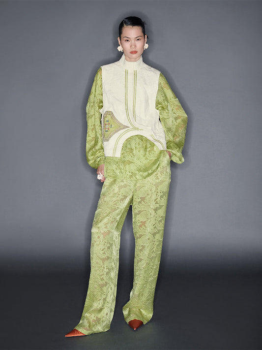 M essential Mackay designer lace embroidered stand-up collar waistcoat top pants set - Tloe