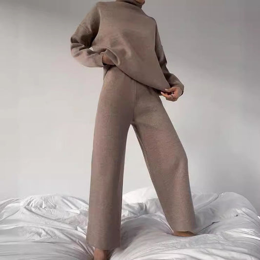 2025 Spring Autumn AliExpress New Knitted Solid Color Loose Casual Two-Piece Set Suit