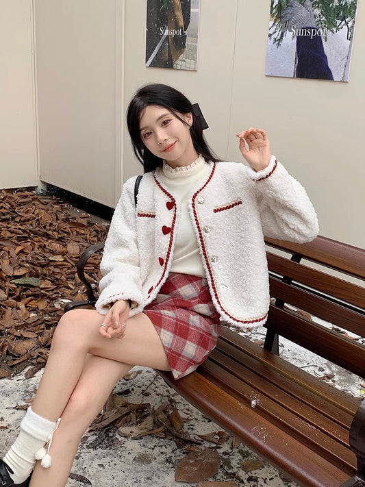 Sherpa Heart Button Jacket (White)