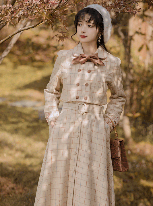 Milky Plaid Tweed Cropped Jacket (Cream/Brown)