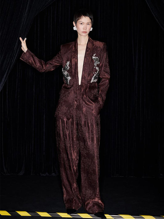 M essential Mackay designer embroidered jacquard pant suit - Buniu.