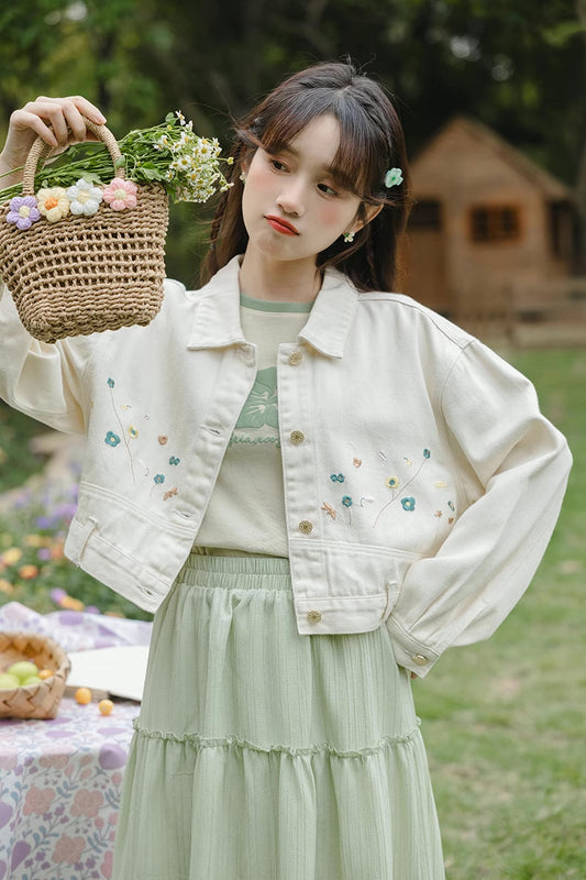 Flowers In The Wind Denim Jacket (Cream)