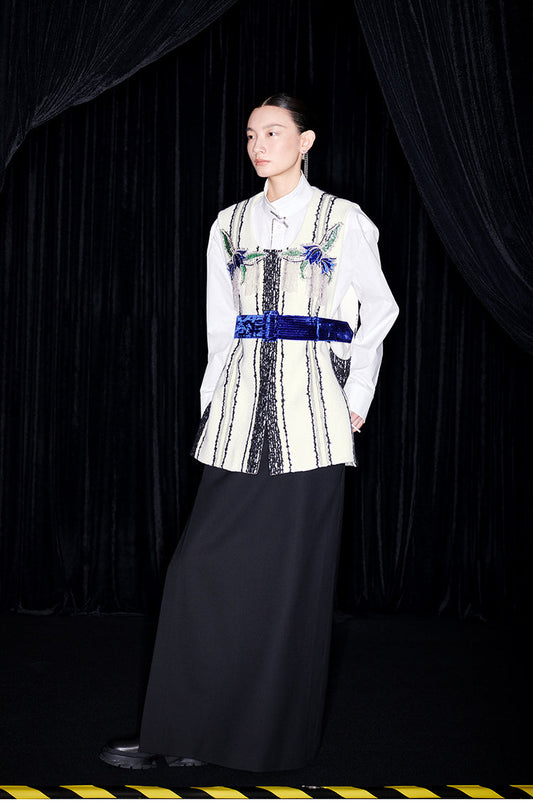 M essential Mackay designer fur stripe embroidered gilet skirt vest dress- Salumd