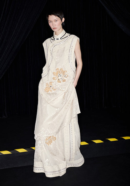 M essential Mackay designer mirror-embroidered pant vest dress stapless dress - elohim.