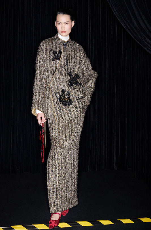 M essential Mackay designer Iron Orchid Feather Beaded Jacket - access