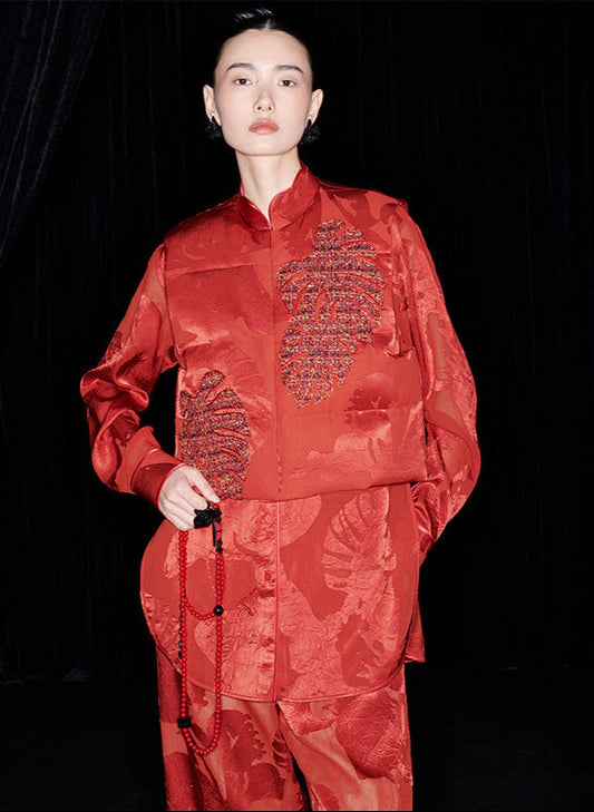 M essential Mackay designer Hagakure embroidered vest pant top- view.