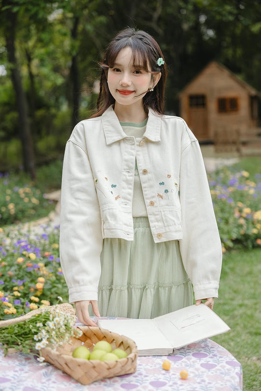 Flowers In The Wind Denim Jacket (Cream)