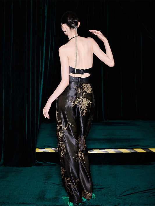 M essential Mackay designer jacquard buckle backless corset pant set - Eyeboy