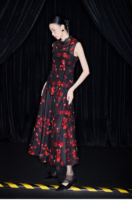 M essential Mackay designer embroidery semi-sheer slim-fit Skirt vest suit - stan.