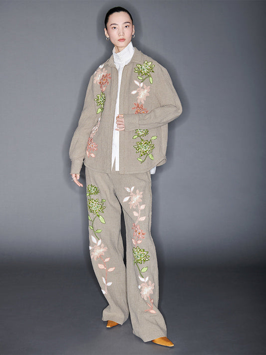 M essential Mackay designer Sedum patch shirt jacket pant set - Eight Treasures