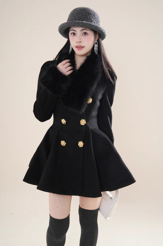Fuzzy Mini Coat Dress (Black)