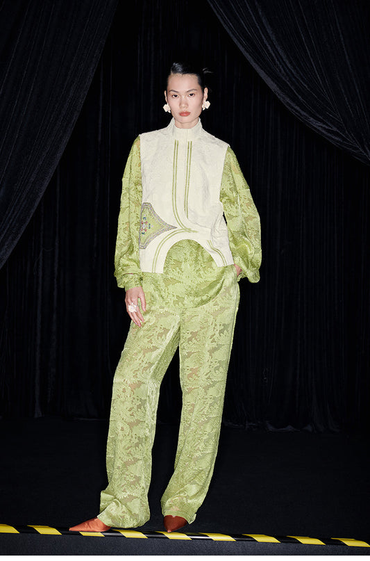 M essential Mackay designer lace embroidered stand-up collar waistcoat top pants set - Tloe