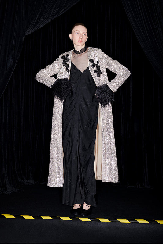 M essential Mackay designer shimmers pavé embroidered coat - mother.