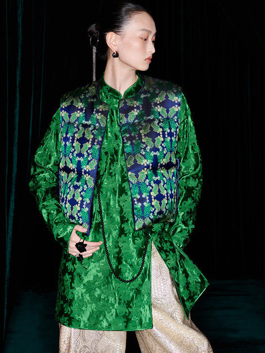 M essential Mackay designer jacquard stand-up neck top ankle pants printed vest set -Zuda