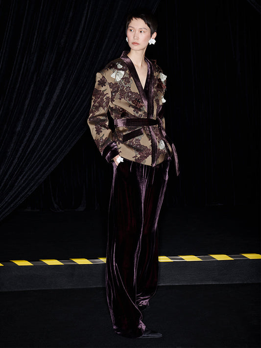 M essential Mackay designer brown tassel beaded broad-shouldered Jacket top - Soliy.