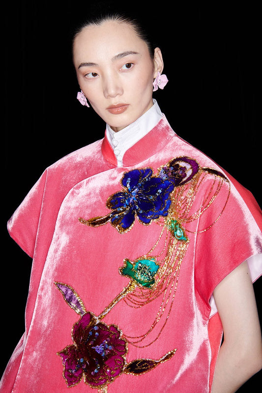 M essential Mackay designer hand-painted appliqué catenary beaded maxi dress - Bliss ie.