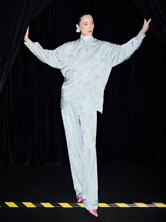 M essential Mackay designer pastel bue disc button placket shirt pant top set - sept.