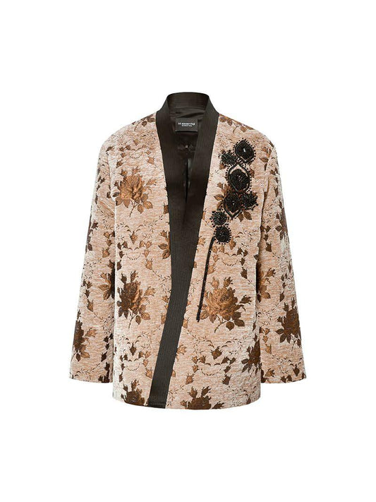 M essential Mackay designer Drop coffee jacquard crochet embroidered jacket - stans apere