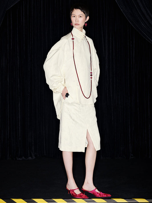 M essential Mackay designer cream collar silhouette shirt skirt - kans.