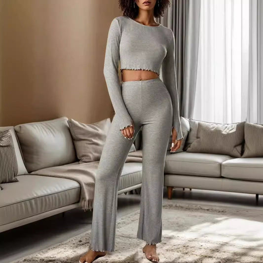2025 AliExpress New Forgiving Long Sleeve Cropped Long Pants Casual Set Suit
