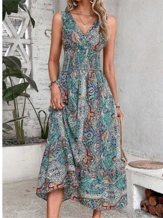 FashionSierra - 2025 Fashion Sleeveless Print Beach Casual Boho Dress