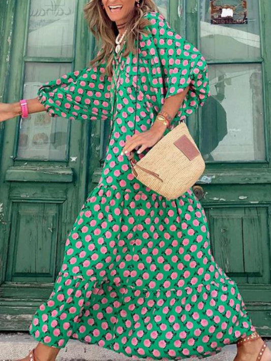 FashionSierra - 2025 Oversized Lace-Up Long Sleeves Beach Party Boho Dress