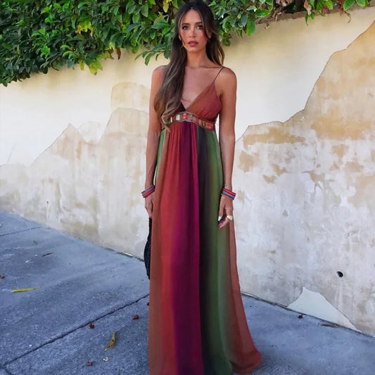 FashionSierra-Beach Wear Sexy Sleeveless Backless Strap Women Vintage Maxi Summer Waist Hollowed Out Party Vestidos Boho Dress