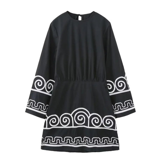 FashionSierra-Casual Ethnic Embroidery Loose Women Robe Vintage Flare Long Sleeve Oversize Autumn Beach Vestidos Boho Dress
