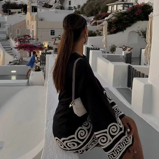 FashionSierra-Casual Ethnic Embroidery Loose Women Robe Vintage Flare Long Sleeve Oversize Autumn Beach Vestidos Boho Dress