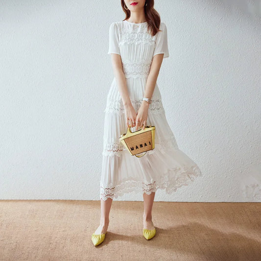 FashionSierra-Casual Short Sleeve Vintage Floral Embroidery Ruffles Summer Loose Cotton Boho Dress