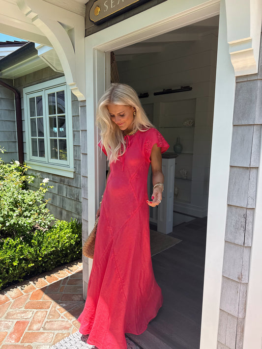 Clambake Linen Dress // Coral