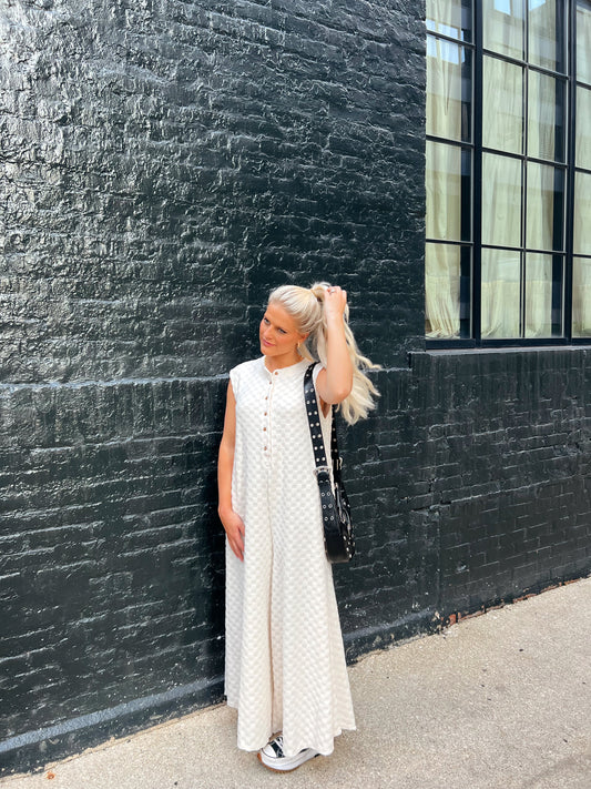 The Bowie Checkered Jumpsuit // Ivory *RESTOCKED*