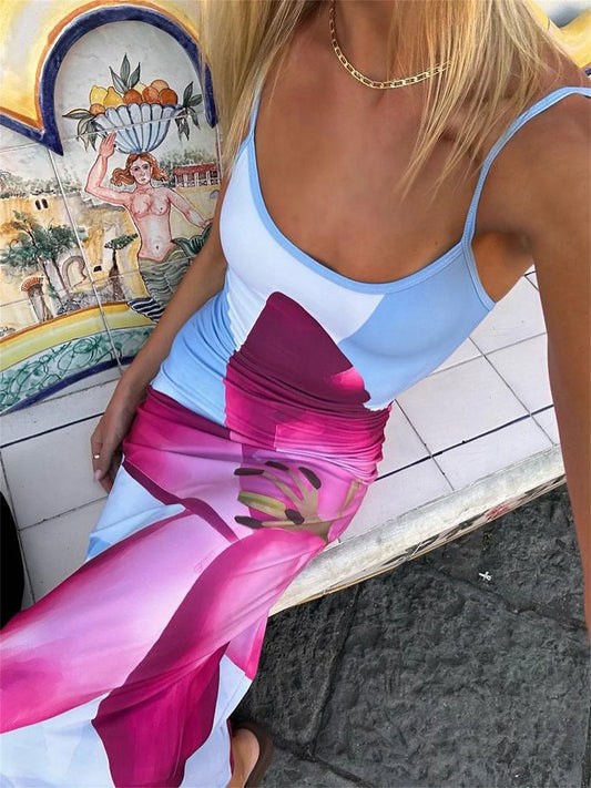 FashionSierra - 2025 Summer Casual Bodycon Sundress Tossy Printed Long Boho Dress