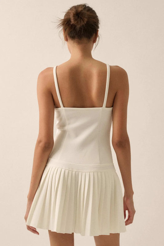 Premium Scuba Zip-Front Pleated Mini Dress