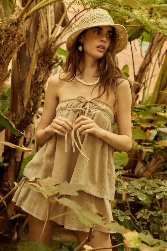 Fresh Breeze Textured Cotton Strapless Tunic Top