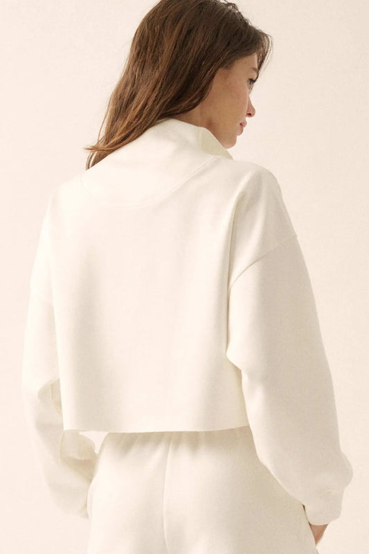 Premium Scuba Cropped Half-Zip Pullover Top