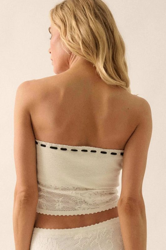 Flowery Flirt Floral Lace Ribbon-Trim Tube Top