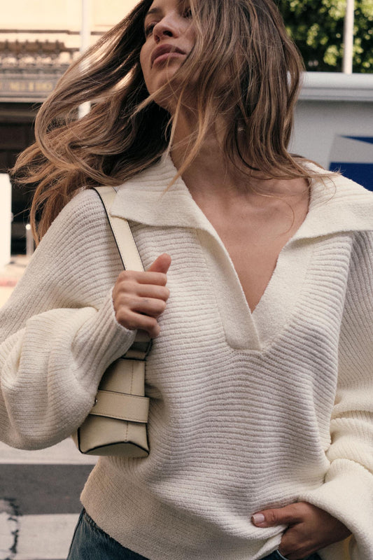 Promise the Label Rib-Knit Collared Sweater - ShopPromesa