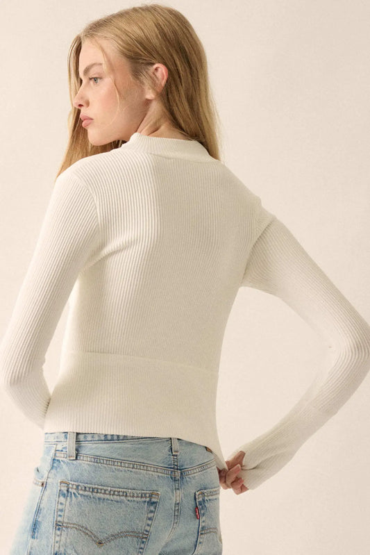 Shaper Fit Rib-Knit Half-Zip Thumbhole Top