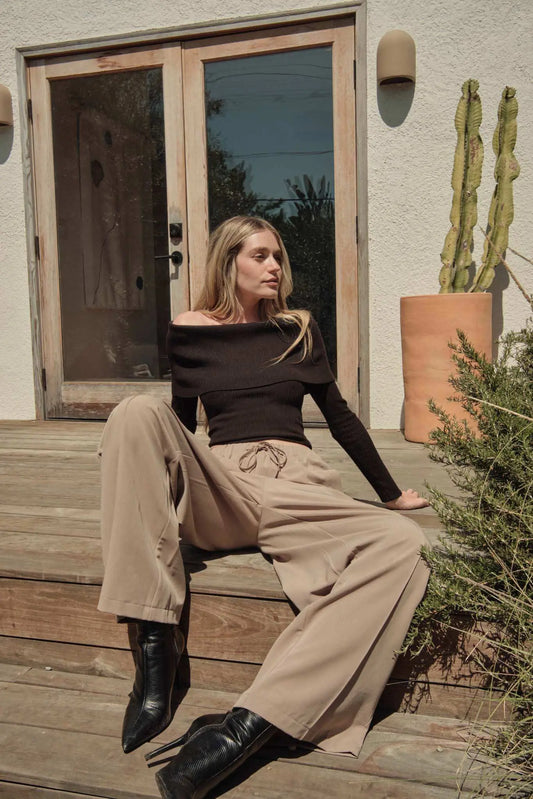 Shaper Fit Rib-Knit Off-Shoulder Foldover Top