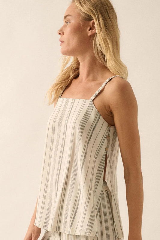 All Along Pinstripe Side-Button A-Line Cami Top