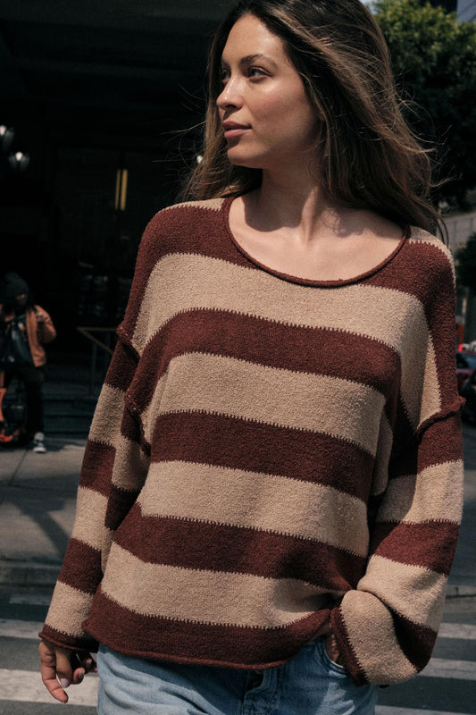 Promise the Label Striped Rolled-Edge Sweater
