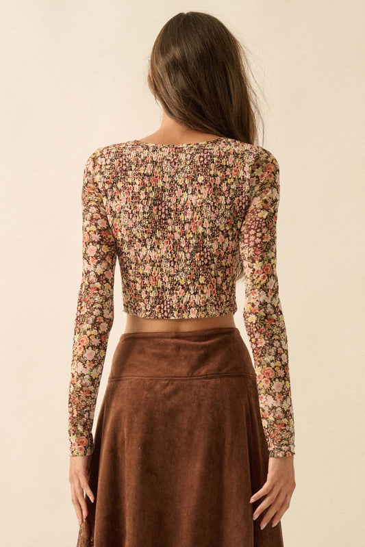 Wildflower Spirit Smocked Floral Mesh Corset Top