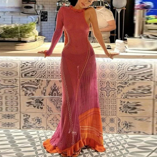 FashionSierra - 2025 Knitted Hollow Out Tassel Sexy Ruched Halter Boho Dress